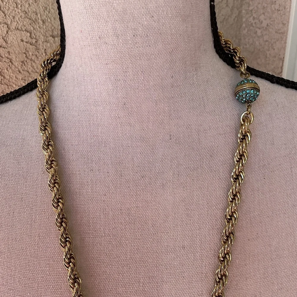 Heidi Daus Gold and Teal Tassel Necklace